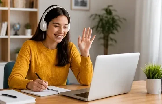 Student attending live online language class